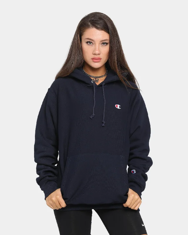 Champion Rev Weave Hoodie Navy Hoodie with Exposed Zipper Edgy Industrial