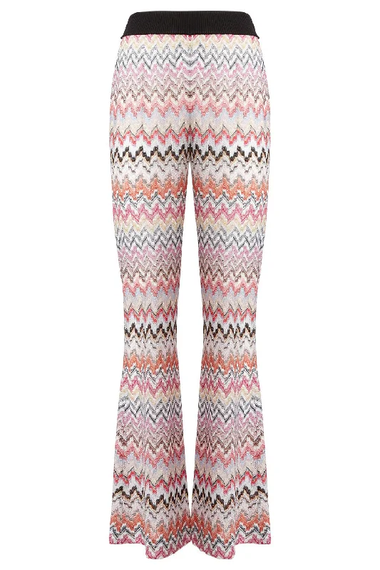 Knit Flare Trouser - Pink White Chinos Cotton Straight Leg