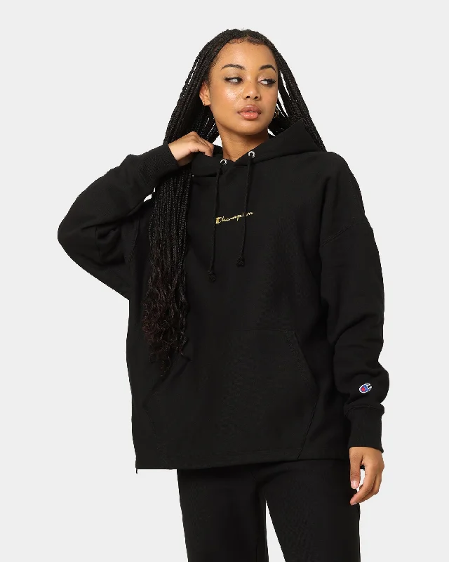 Champion Reverse Weave Relaxed Hem Zip Hoodie Black/Gold Hoodie with Set-In Sleeves Structured Classic