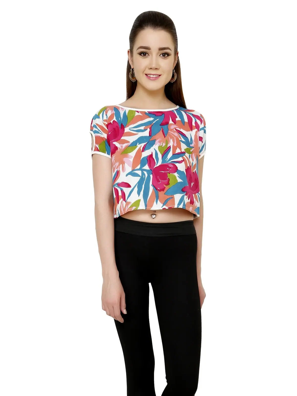 Pannkh Women's Floral Crop Top-PKT3019XS Jersey Fabric Tulle Fabric Batik Fabric