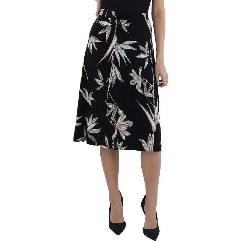 Womens Printed A-Line Midi Skirt silk skirt sleek