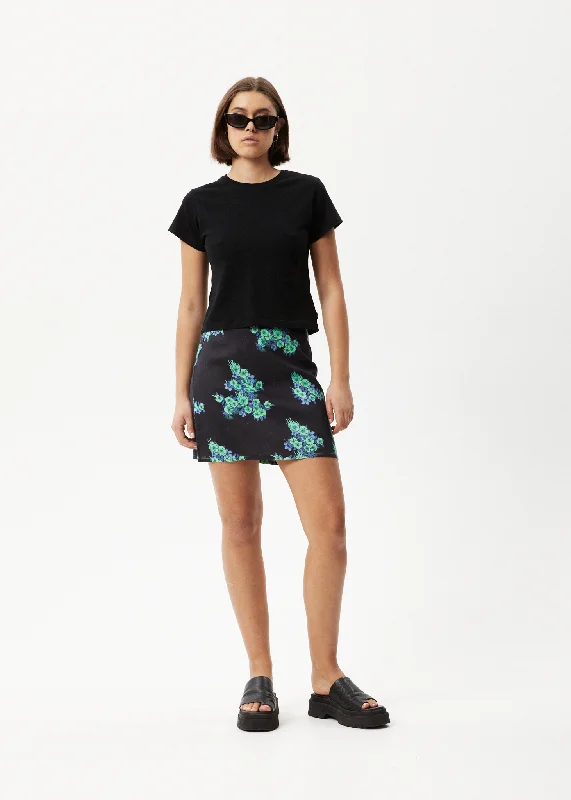 AFENDS Womens House Of Darwin - Mini Skirt - Charcoal Floral casual skirt length