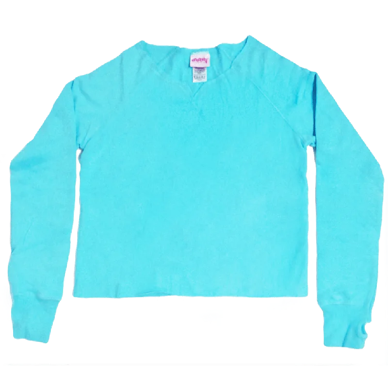 Patched Turquoise Cut-Off Sweatshirt Hoodie with Applique Textured Unique