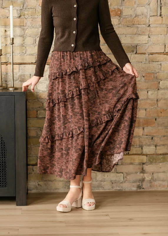 Printed Vintage Floral Tiered Maxi Skirt linen skirt natural