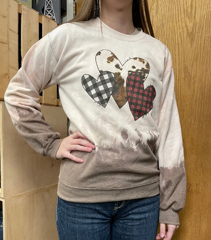 Plaid & Cow Print Heart Sweatshirt Hoodie with Full-Zip Functional Layering