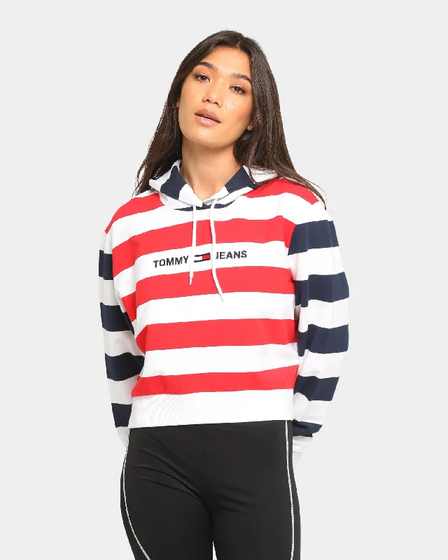 Tommy Jeans Women's Multi-Stripe Hoodie Twilight Navy/M Hoodie with Hem Elastic Stretchable Comfortable