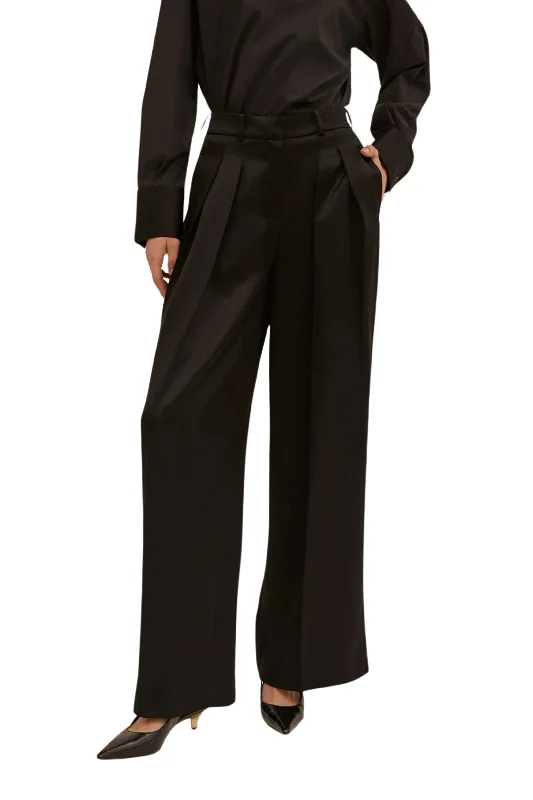 Double Pleat Wide Leg Trouser Wide Leg Loose Fit Mid Waist