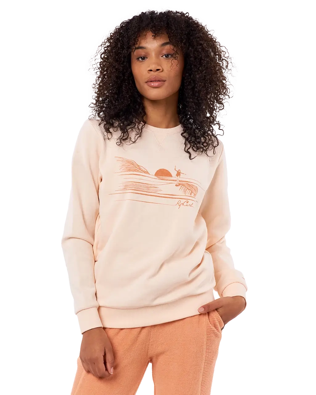 Re-Entry Sweatshirt in Light Peach Hoodie with Frayed Bohemian Relaxed