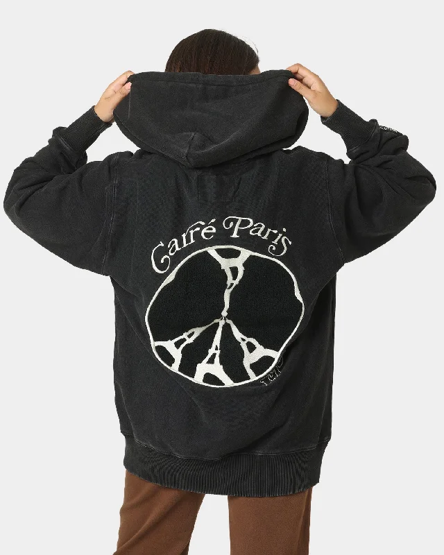 Carre Peace Button Up Hoodie Washed Black Hoodie with Applique Textured Unique