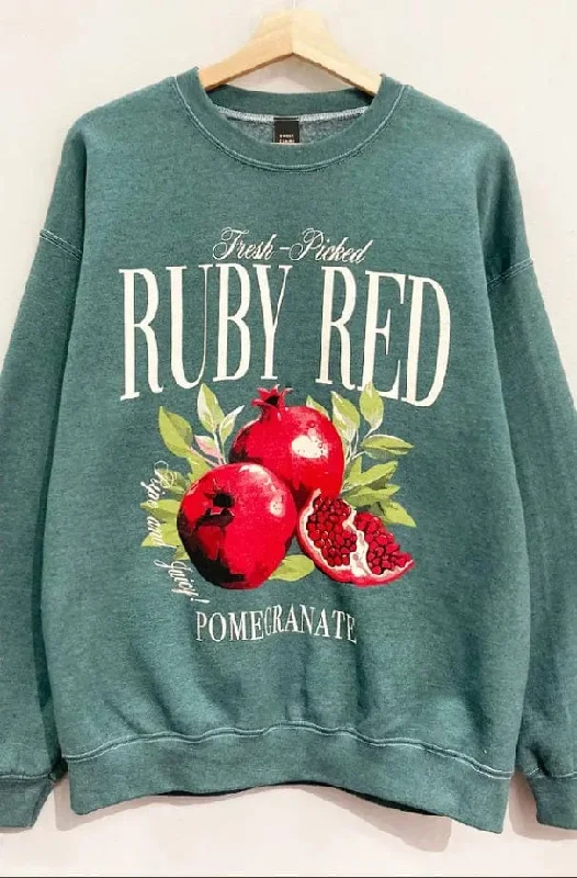 Ruby Red Pomegranate Sweatshirt Hoodie with Relaxed Fit Easy Casual