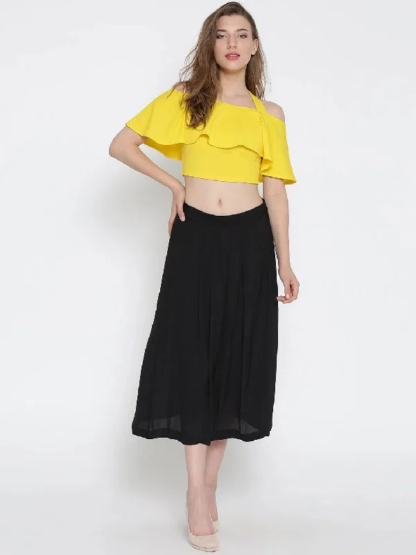 Yellow Frilled Strappy Crop Top Casual Formal Business