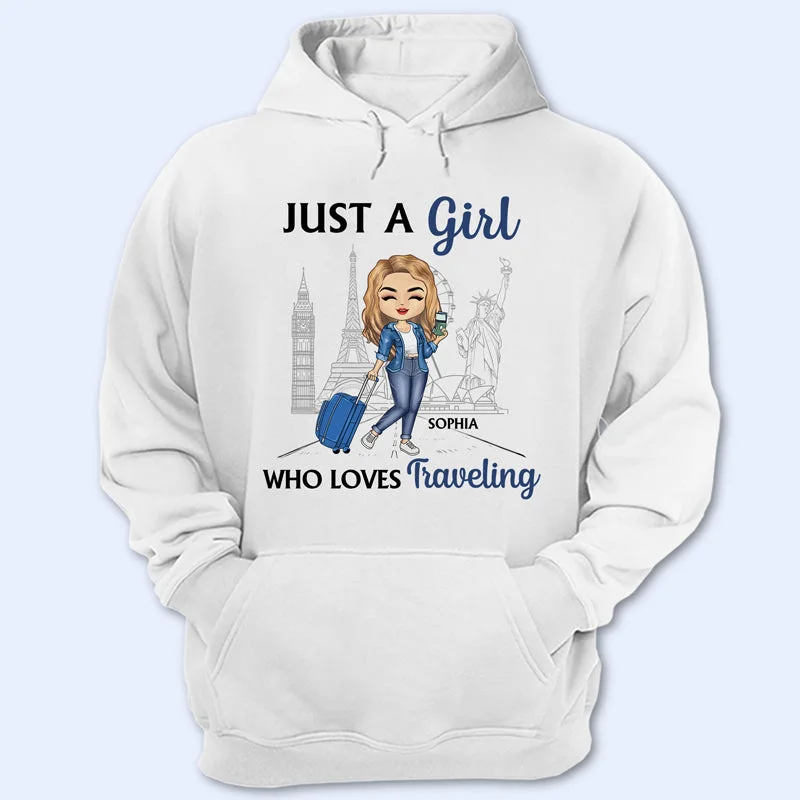 Just A Girl Who Loves Traveling - Gift For Travel Lovers - Personalized Custom Hoodie Hoodie with Bell Sleeves Flared Feminine