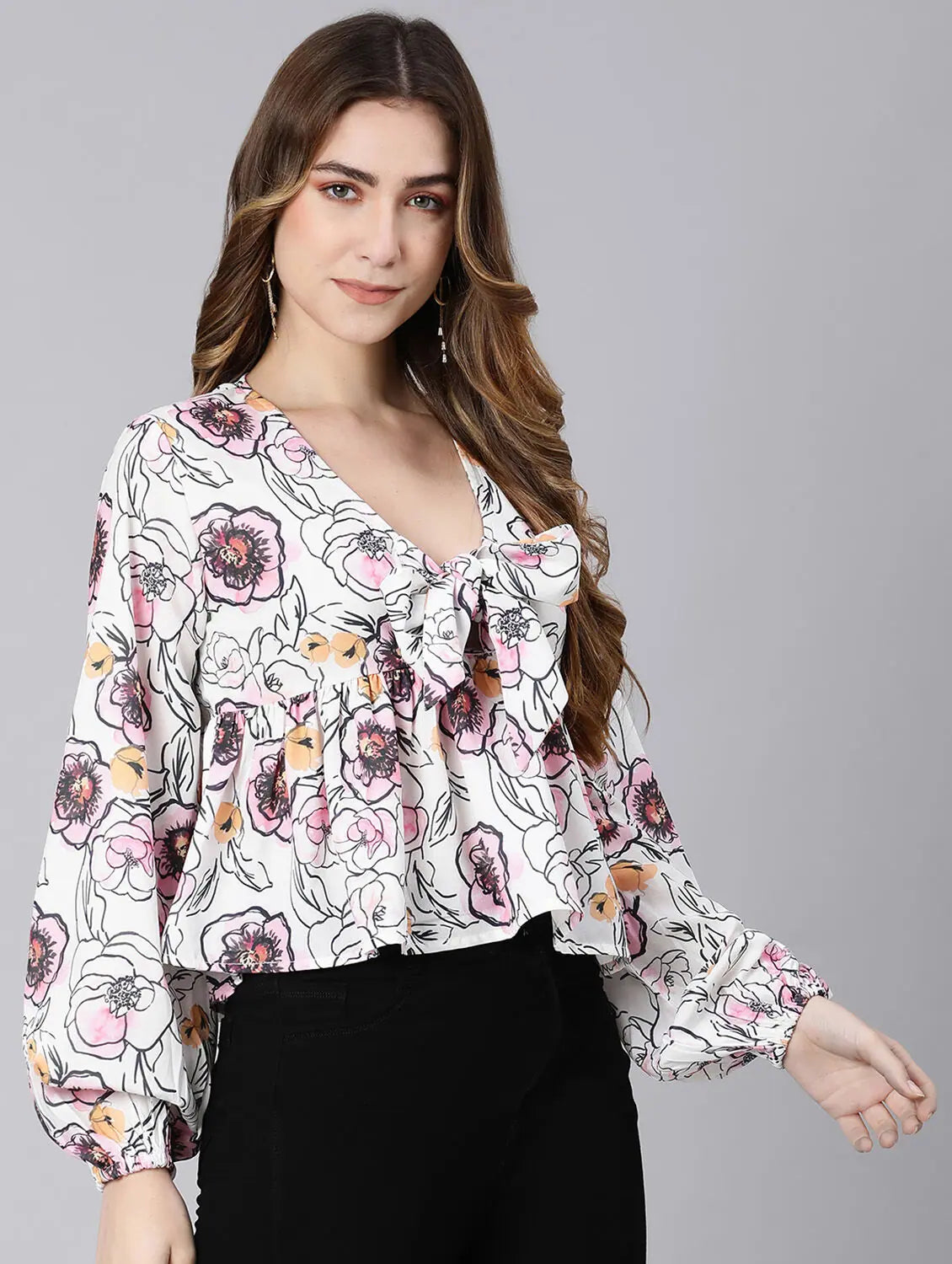 Gussy Up Floral Digital Print Falred Women Crop Top Fleece Nylon Spandex