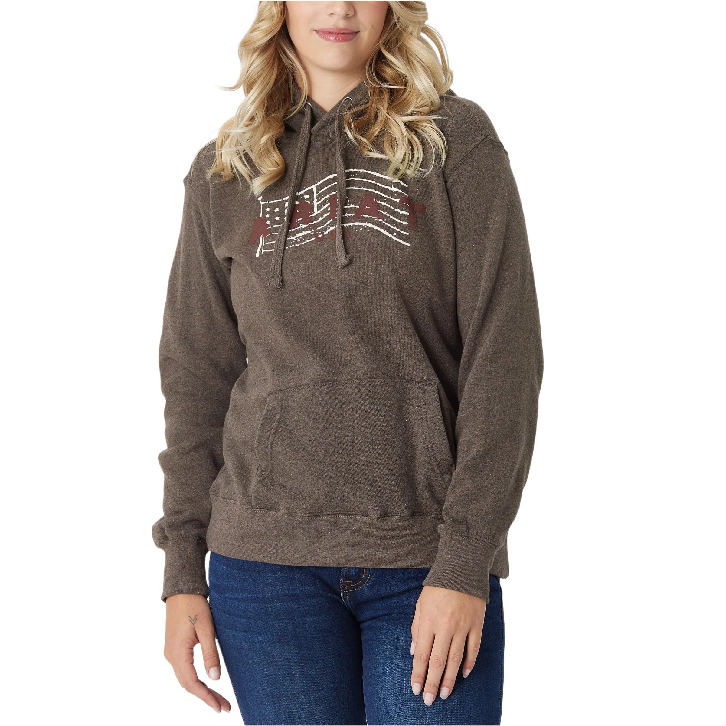 Ariat Women’s REAL USA Logo Hoodie-Brazil Nut Heather Hoodie with Hidden Zipper Minimalist Clean