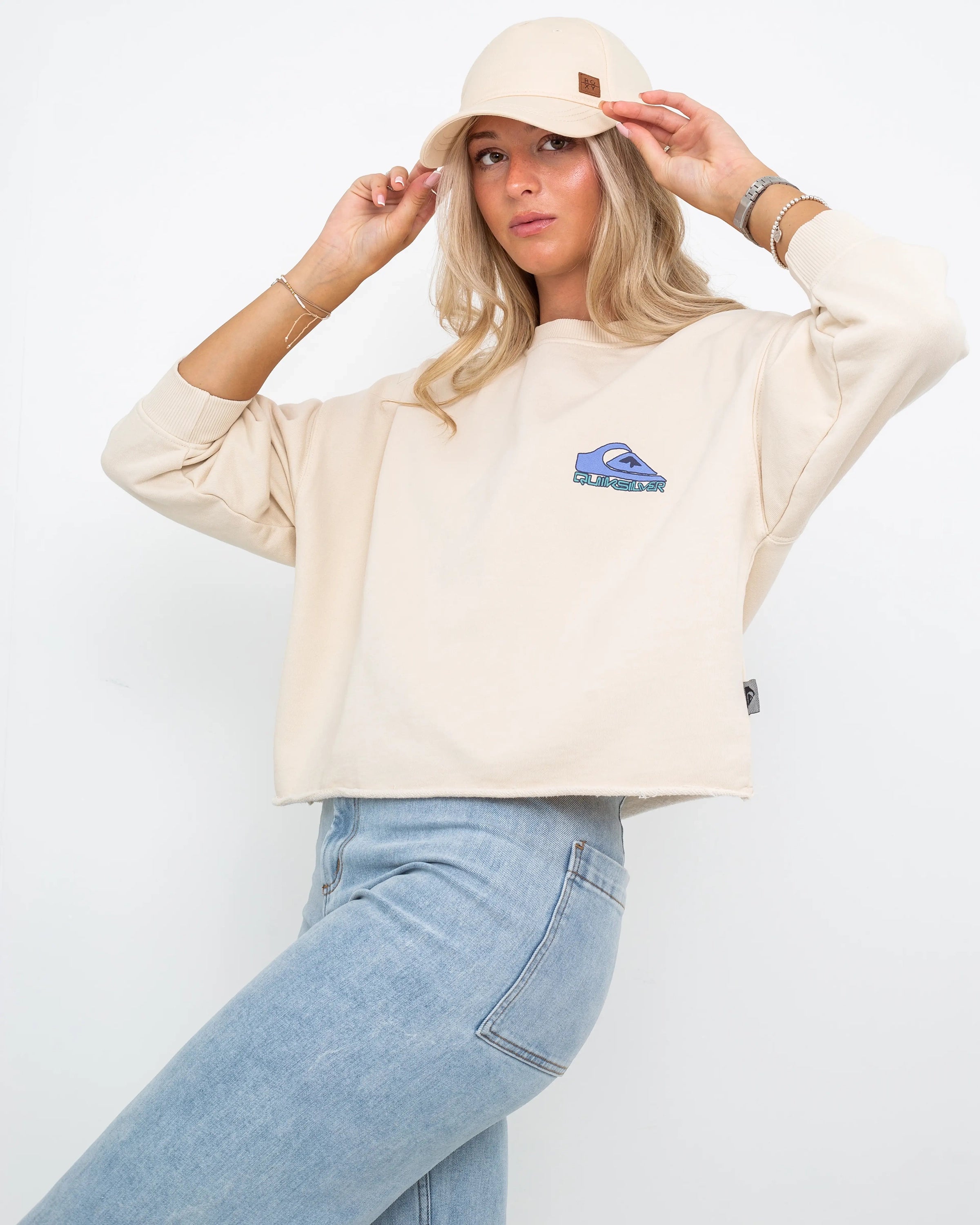 Uni Screen Crop Sweatshirt in Birch Hoodie with Full-Zip Functional Layering