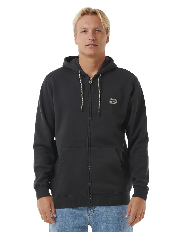 Horizon Zip Thru Hoodie in Washed Black Hoodie with Drop Shoulder Relaxed Streetwear