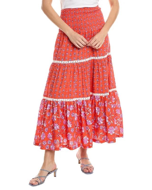 Design History Smocked Maxi Skirt ribbed skirt waist