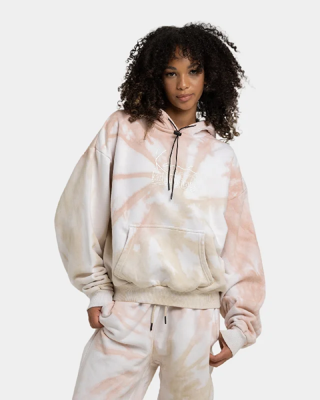 Karl Kani Signature KKJ Tie Dye Oversized Hoodie Light Sand Hoodie with Drawstring Waist Adjustable Fitted