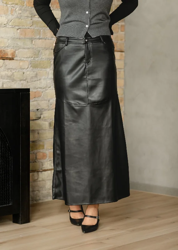 Camilla Black Faux Leather Maxi Skirt lace skirt romantic