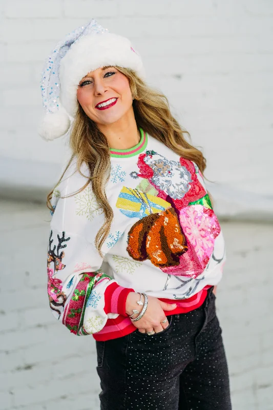 Queen of Sparkles: Vintage Santa Sweatshirt Fair Skin Hoodie with Lining Warm Insulated