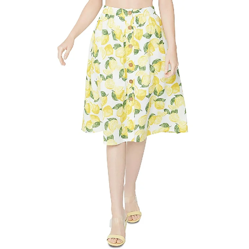 Womens Lemon Print A-Line Midi Skirt cashmere skirt fine