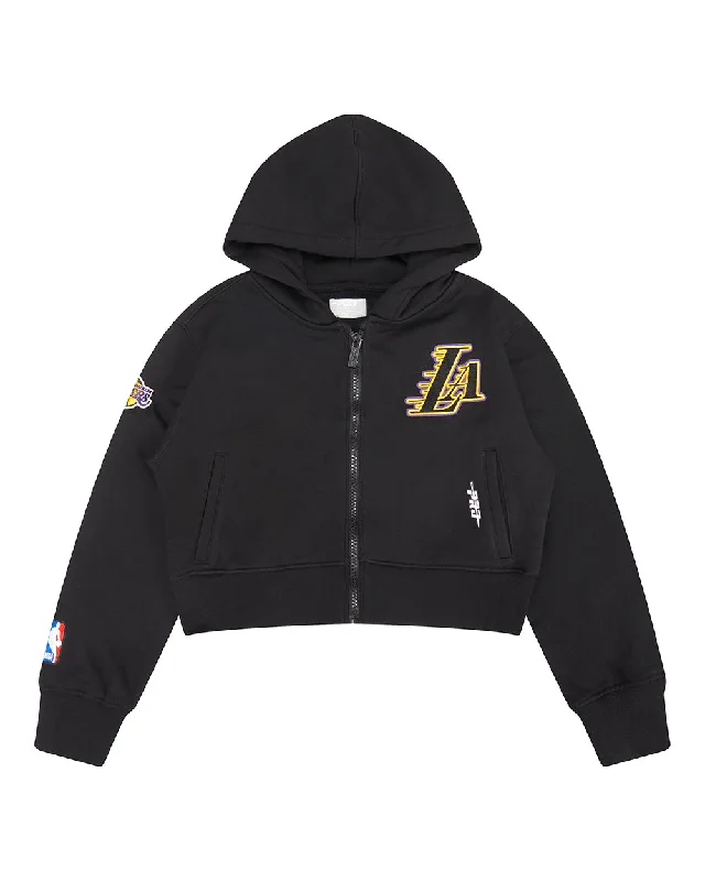 NBA LOS ANGELES LAKERS CLASSIC BIG GIRLS  FLC FZ HOODIE (BLACK) Hoodie with Hem Drawcord Adjustable Customizable