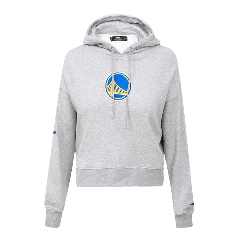 NBA GOLDEN STATE WARRIORS CLASSIC WOMEN'S CROPPED PO HOODIE (HEATHER GREY) Hoodie with Logo Branding Identity