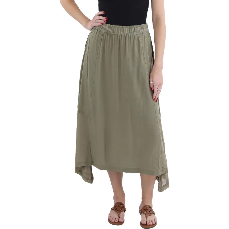 Womens Handkerchief Hem Mid Calf Midi Skirt chiffon skirt lightweight