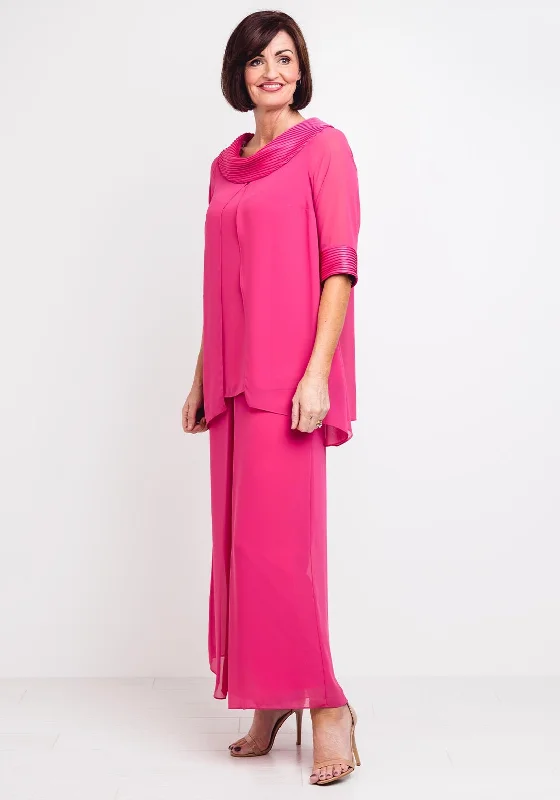 Lizabella Chiffon Top & Trousers Outfit, Cerise Pink Trousers Favorite Customer