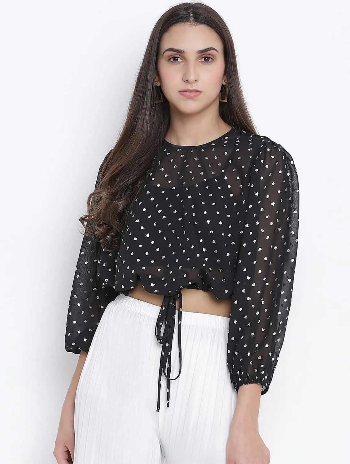 High- Toned Polka Print Women Crop Top Casual Formal Business