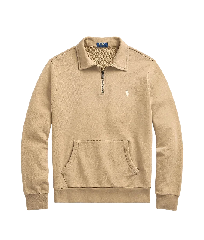 Loopback Fleece Quarter-zip Sweatshirt - Beige Cotton Hoodie Fleece Lining Warmth