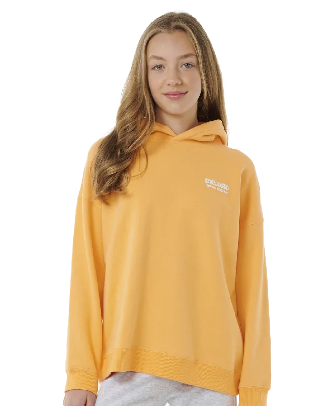 Girls Surf Puff Heritage Hoodie in Orange Hoodie with Turtle Neck Cozy Winter