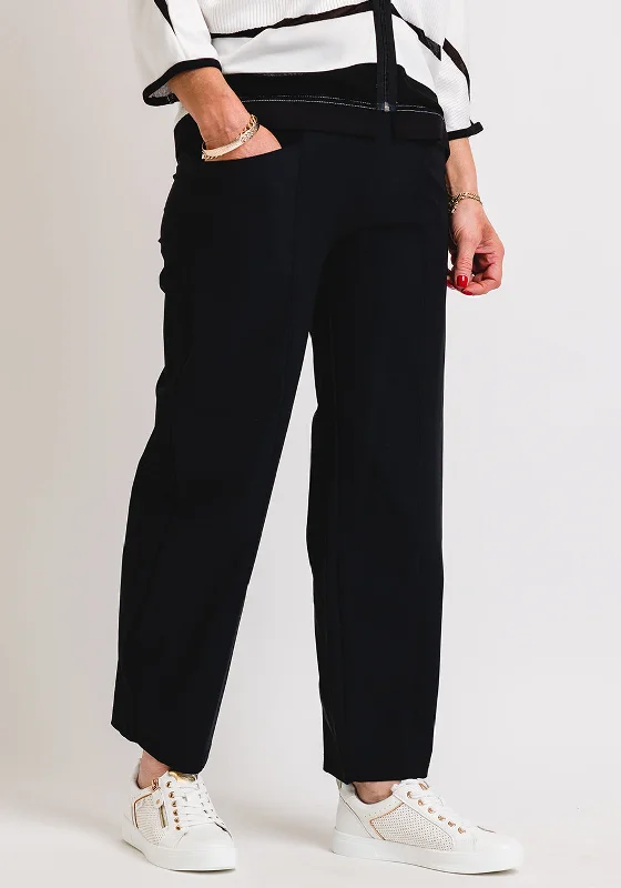 Naya Wide Leg Cropped Elasticated Trousers, Black Trousers Designer Luxury