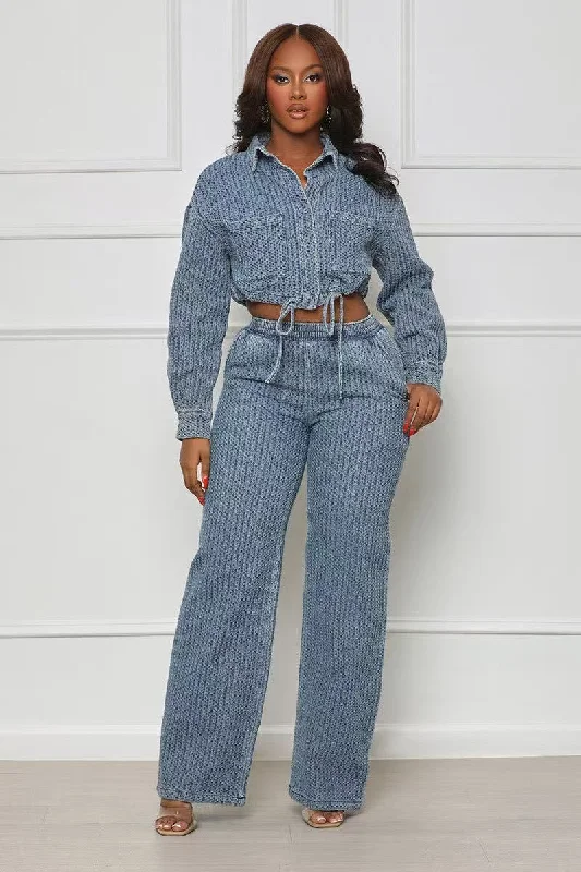 Long sleeve trousers denim 2pc  set（CL12289） Trousers cozy soft