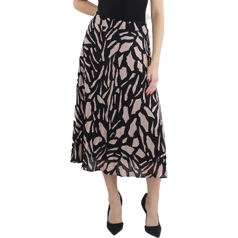 Womens Printed Pleated Midi Skirt leather skirt durable