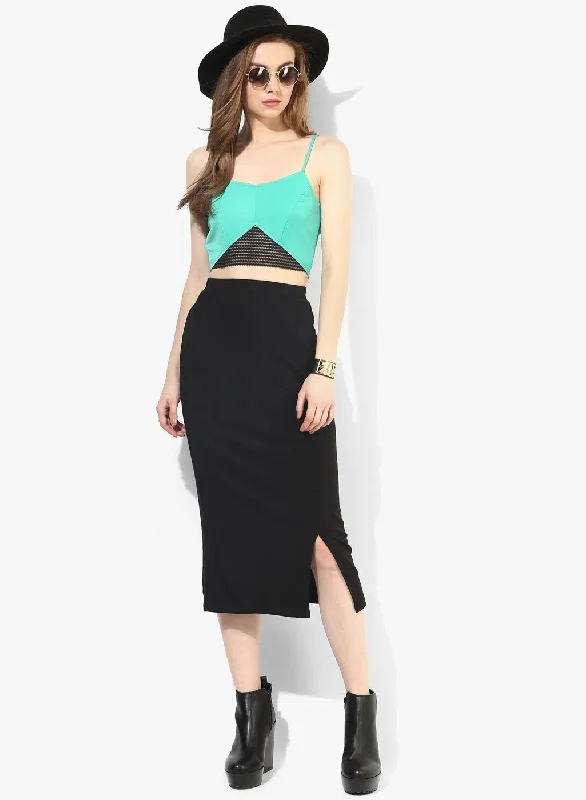 Green Tape Detail Strappy Crop Top Layered Multi-layer Single Layer