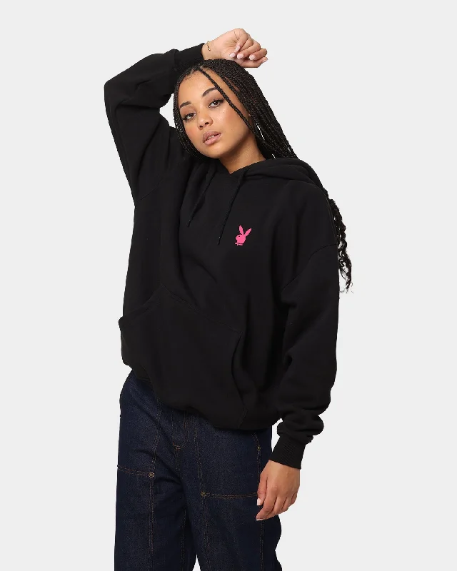 Playboy Stacked Hoodie Black Hoodie with Strings Custom Fit Adjustable