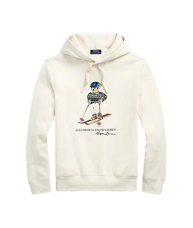 Polo Bear Hooded Sweatshirt - Cream Hoodie with Hem Lace Feminine Delicate