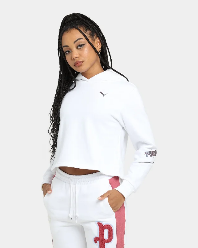 PUMA Women's Cyber Cropped Hoodie Puma White Hoodie with High-Low Hem Asymmetrical Trendy