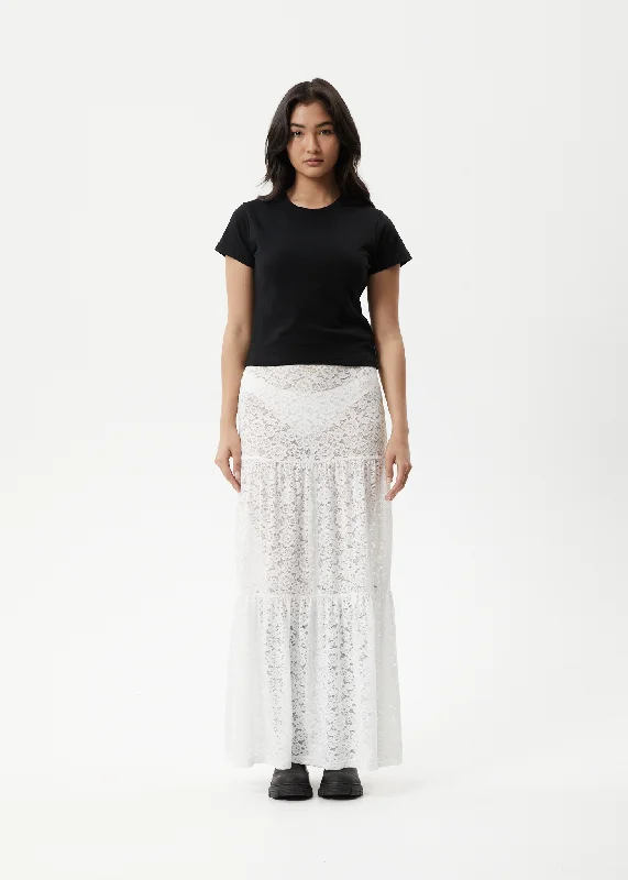 AFENDS Womens Poet - Lace Maxi Skirt - White leather skirt sleek