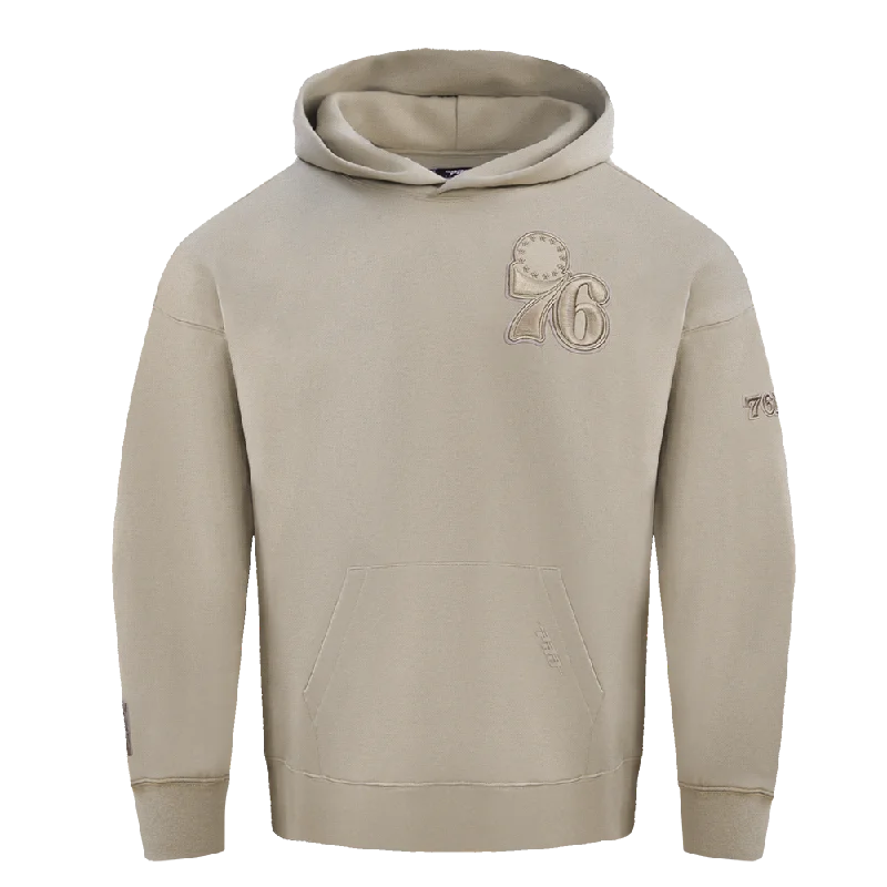 NBA PHILADELPHIA 76ERS NEUTRAL DROP SHOULDER FLC PO HOODIE (TAUPE) Hoodie with Raw Hem Edgy Unfinished