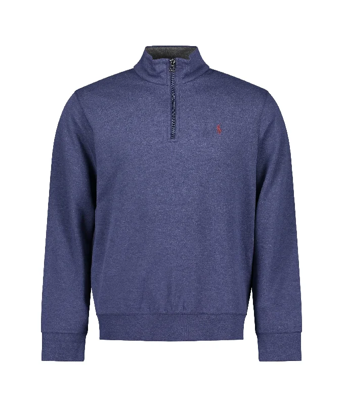 Zip Front Jersey Sweatshirt - Navy Hoodie with Hem Ribbing Snug Secure