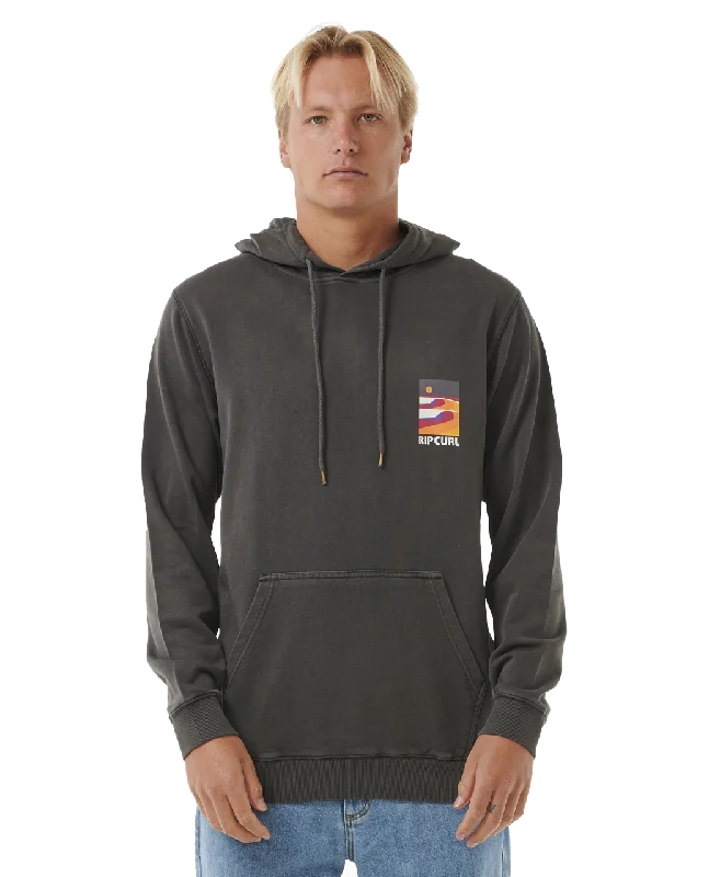 Surf Revival Lined Up Hoodie in Washed Black Hoodie with Raglan Sleeves Sporty Comfortable