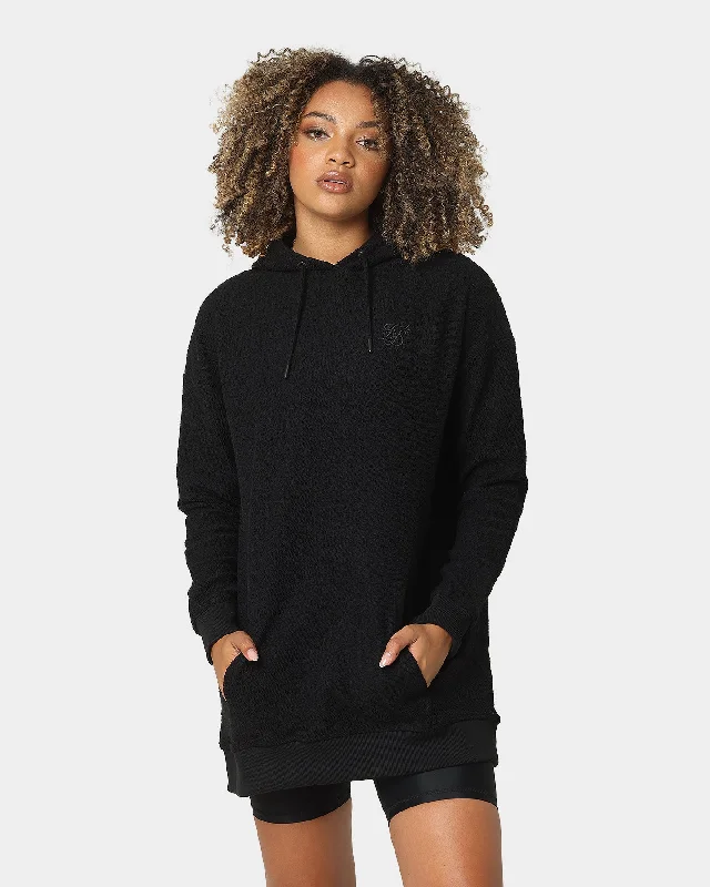 Sik Silk Women's Reverse Fleece Hoodie Dress Black Hoodie with Ribbed Hem Stretchable Secure