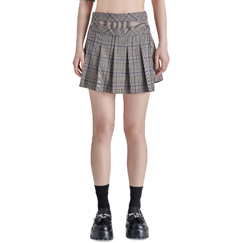 Womens Pleated Faux-Wrap Mini Skirt corduroy skirt durable