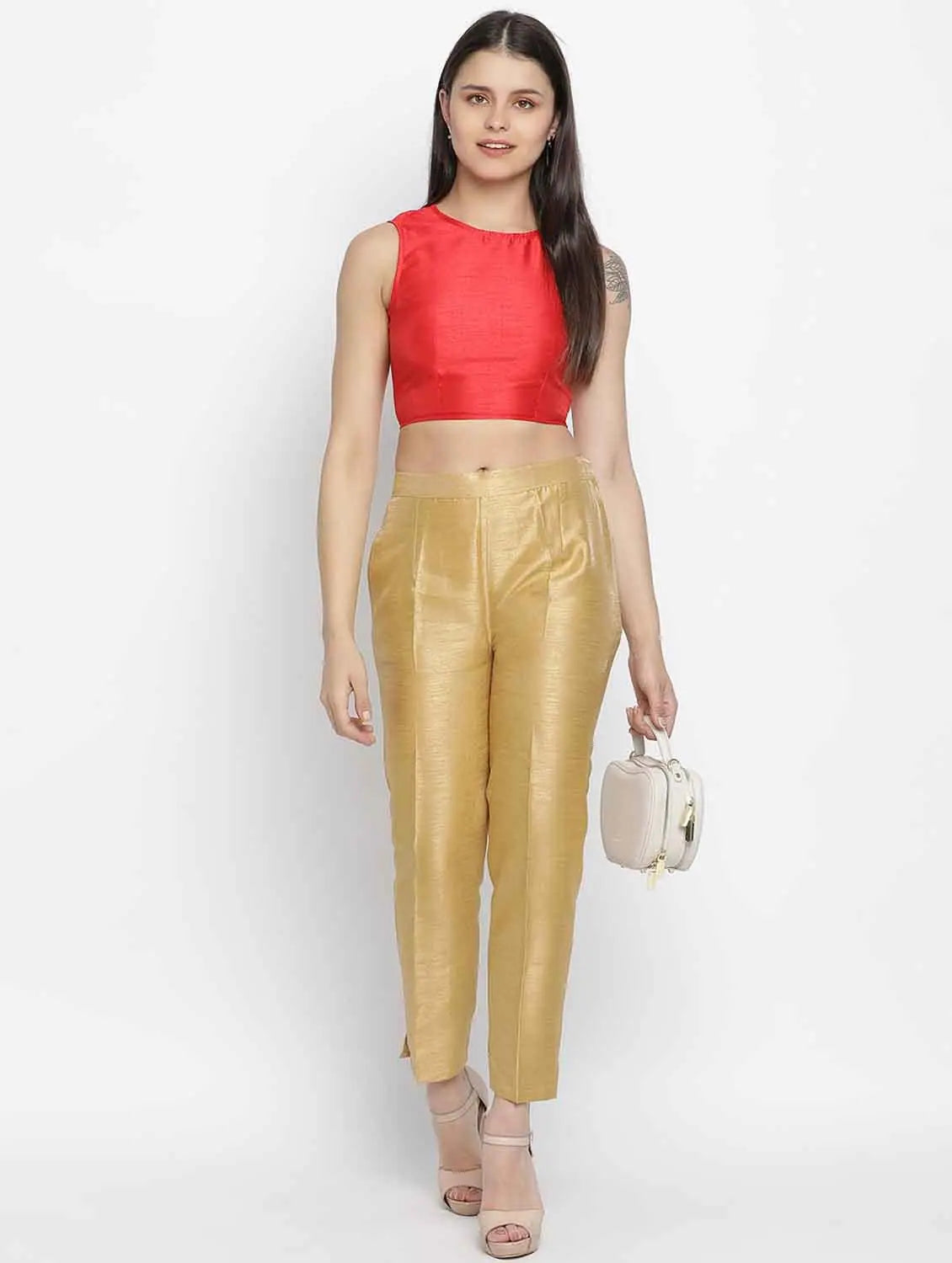 Solid Red Dupion Silk Women Crop Top Thin Crop Top Open Front Quick Dry