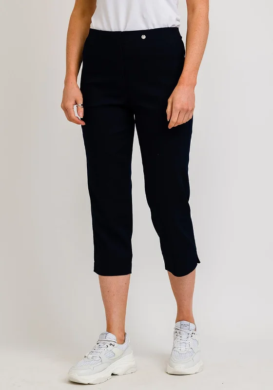 Robell Marie 07 Stretch Crop Trousers, Navy Trousers Handmade Artisanal