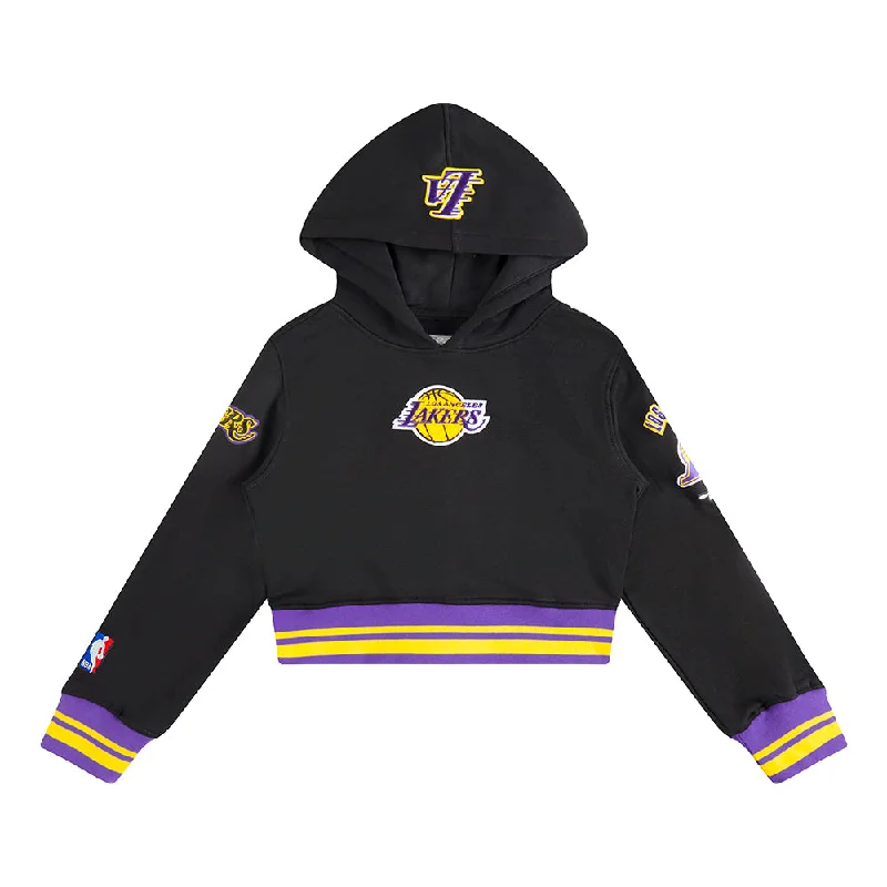 NBA LOS ANGELES LAKERS RETRO CLASSIC LITTLE GIRLS  RIB FLC PO HOODIE (BLACK/PURPLE) Hoodie with Slim Fit Tailored Modern