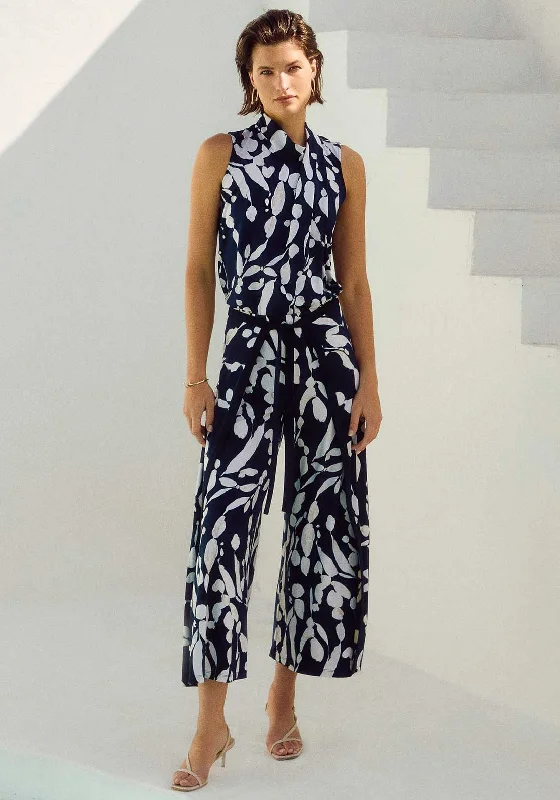 Joseph Ribkoff Abstract Print Wrap Panel Culotte Trousers, Navy Trousers Occasion Special