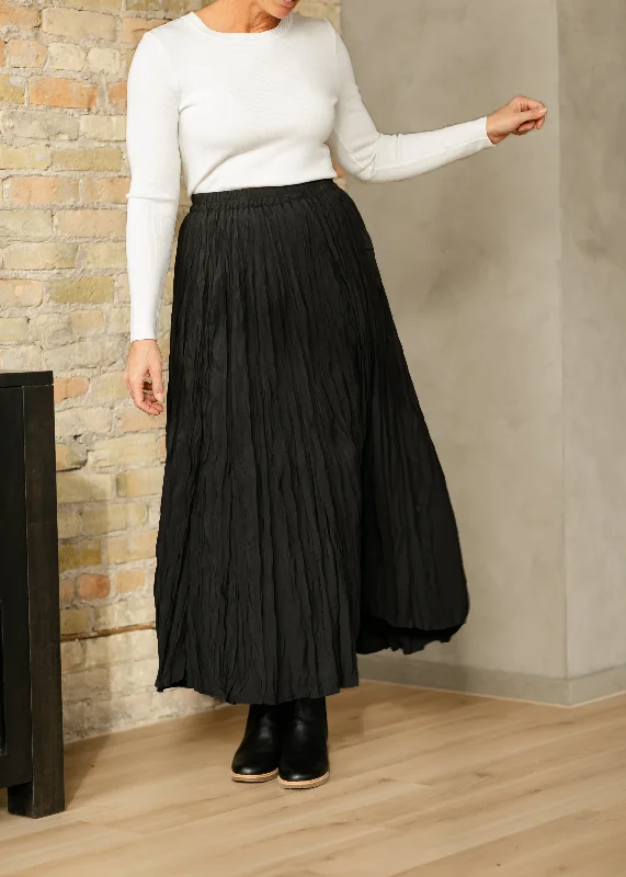 Natalie Crinkle Black Maxi Skirt leather skirt sleek